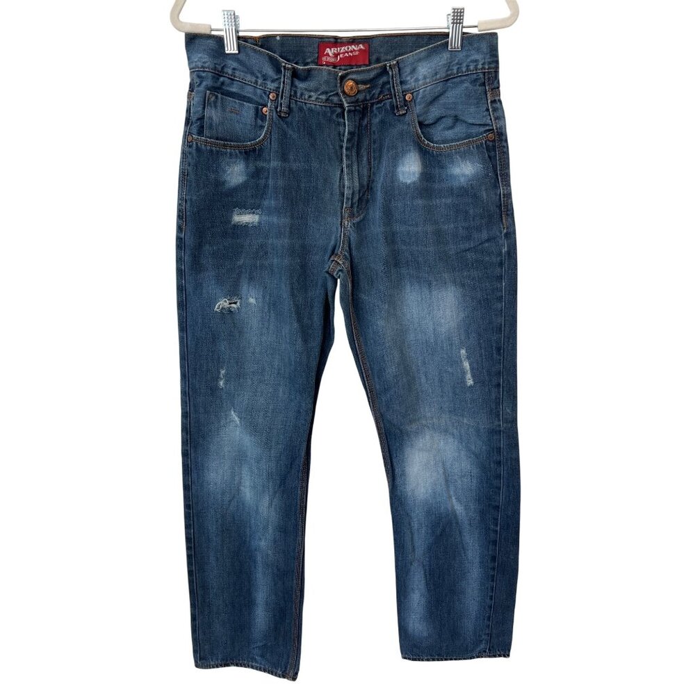 Arizona Jean Co Jeans Size 33x32 Classic Fit Mid Wash Distressed Mens Denim
